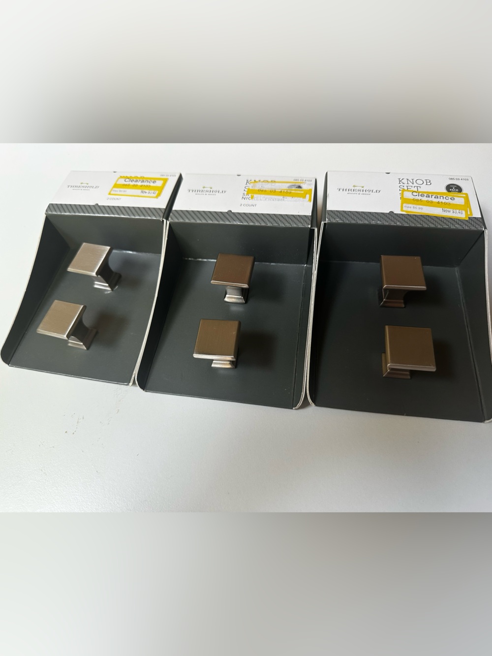 Threshold Brushed Nickel Square Cabinet Knob - 3 sets of 2 (6 knobs total)